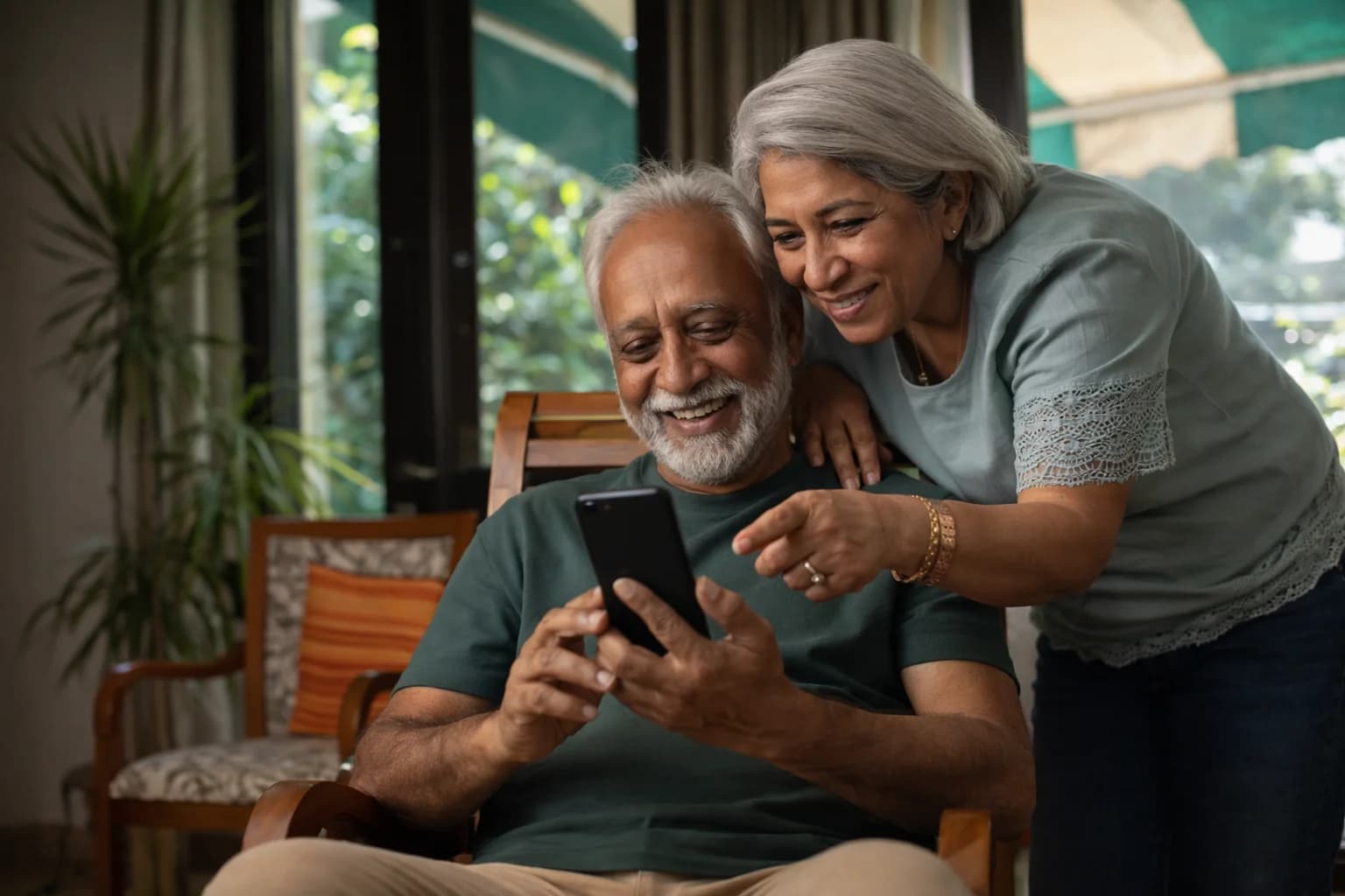 Couple looking at phone